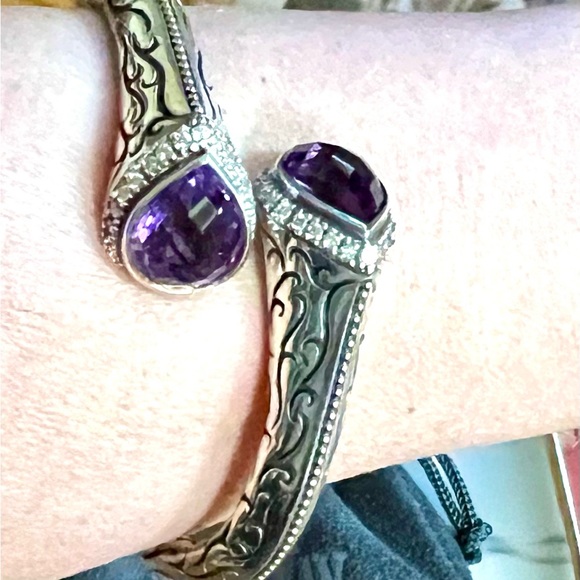Authentic Scott Kay Diamond Amethyst Cuff Bracelet - Picture 5 of 6